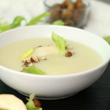 Silky smooth with a hint of pear and hazelnuts, this creamy parsnip soup is ideal for a fall inspired appetizer or meal.