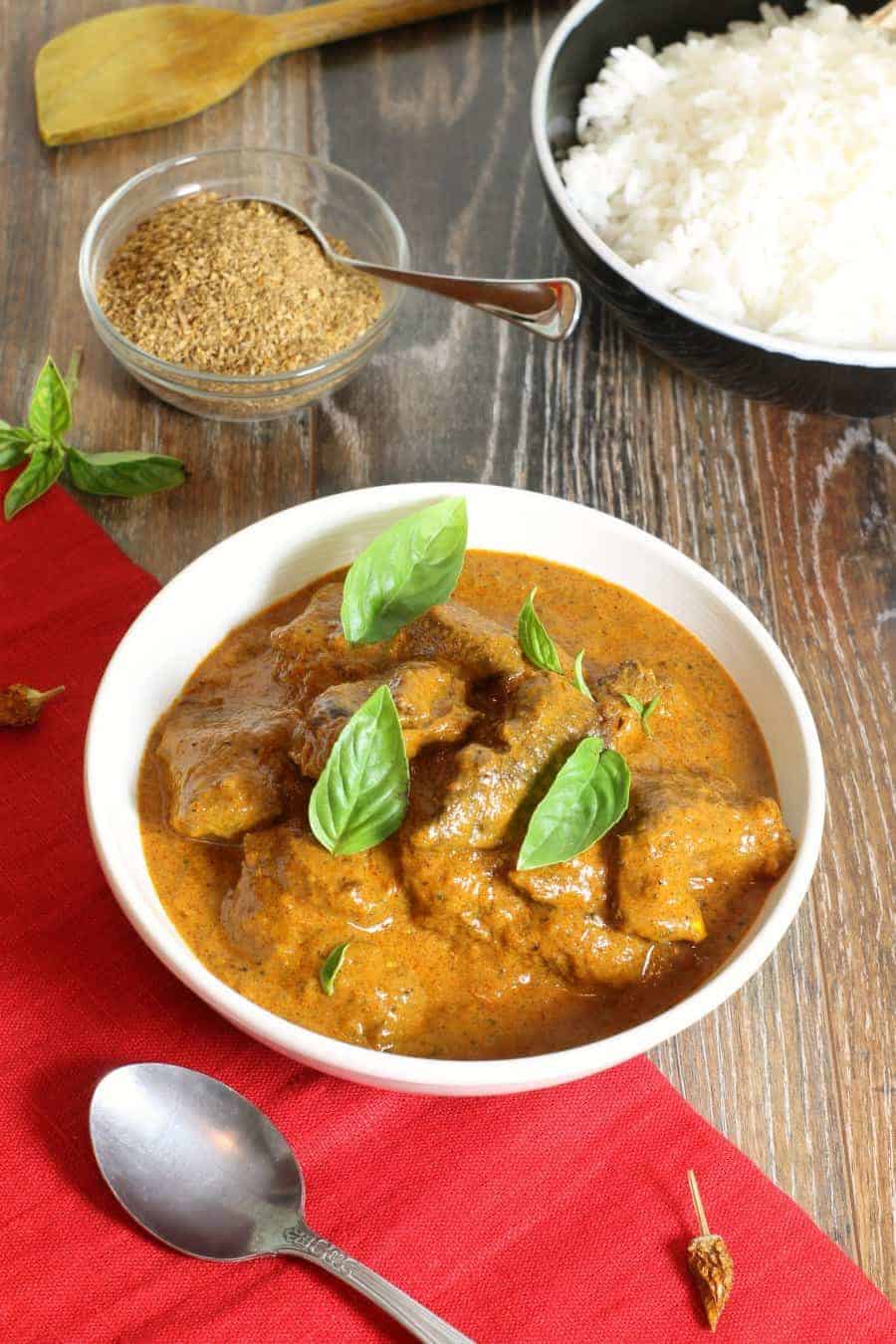 A popular curry dish with Persian and Indian history, this beef korma recipe is easy to make at home with everyday ingredients. Create your own curry blend or use a store bought one to make this simple and flavorful beef korma any day of the week. #curry #beef #korma #glutenfree