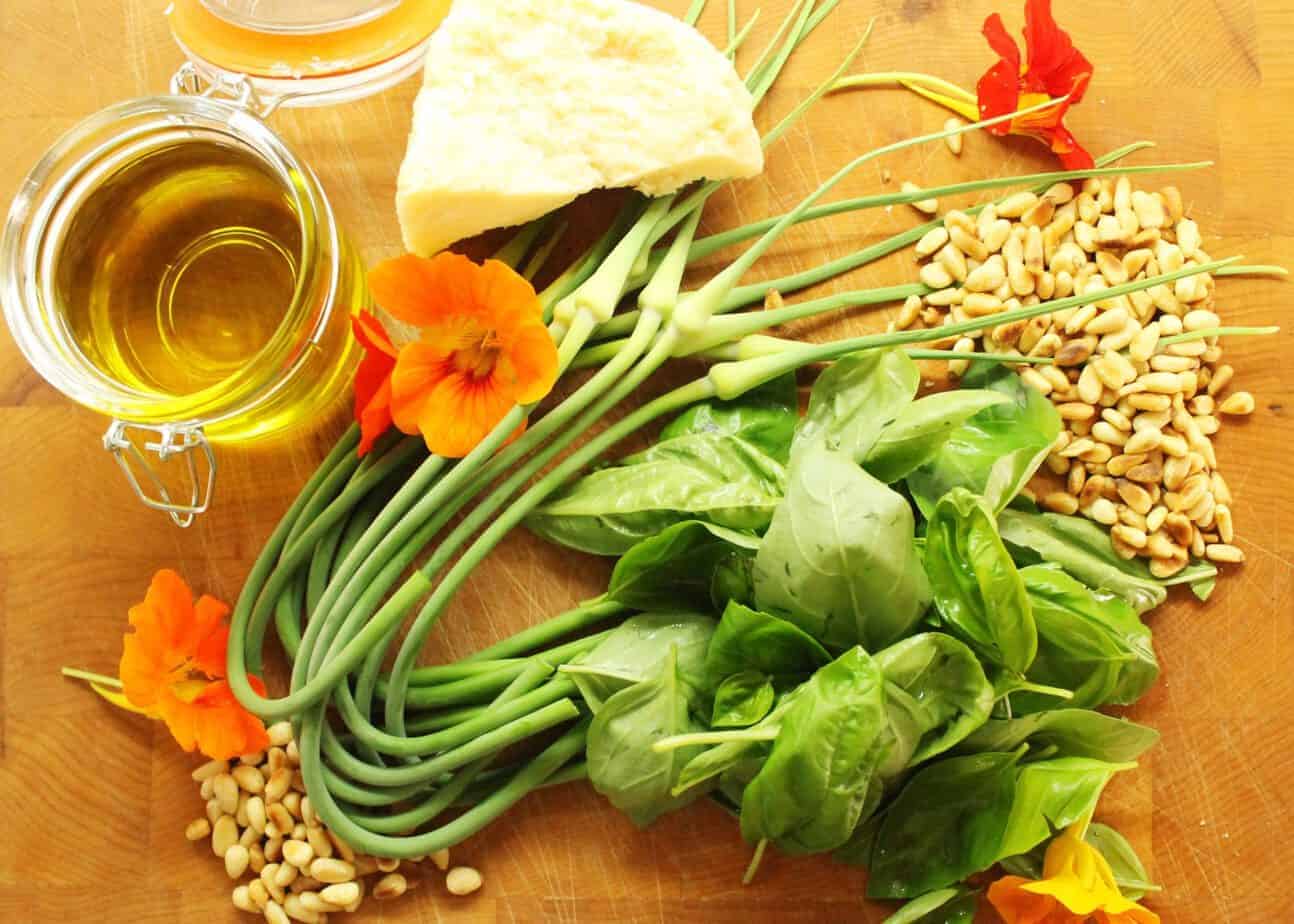 Ingredients for a basil Pesto recipe