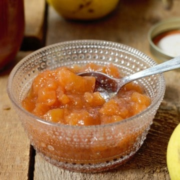 pear preserves served in a small glass dish