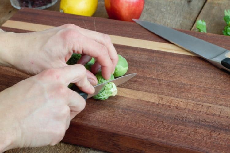 removing the stem from brussels sprouts